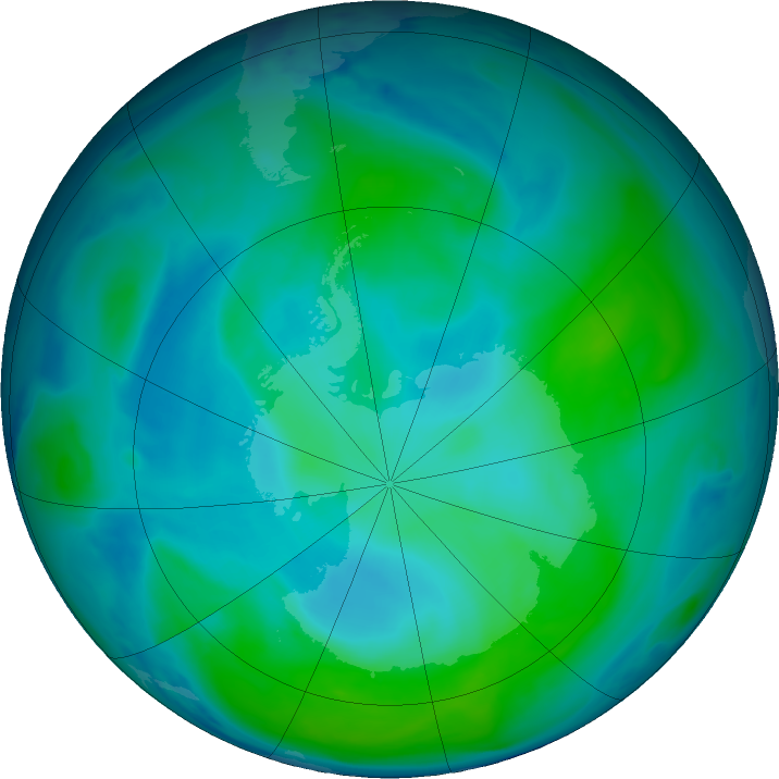 Antarctic ozone map for 31 January 2017